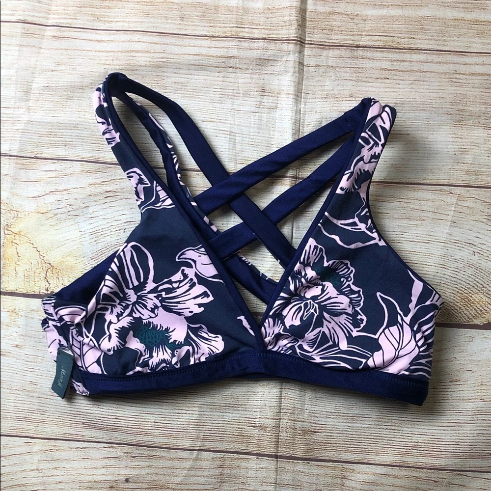 Maaji Navy and Pink‎ Floral Bikini Top